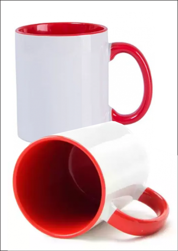 Caneca de Porcelana Interior e Alça Vermelha