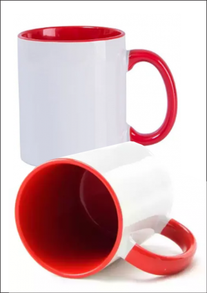 Caneca de Porcelana Interior e Alça Vermelha Porcelana Cilíndrico 4x0 - Colorida   